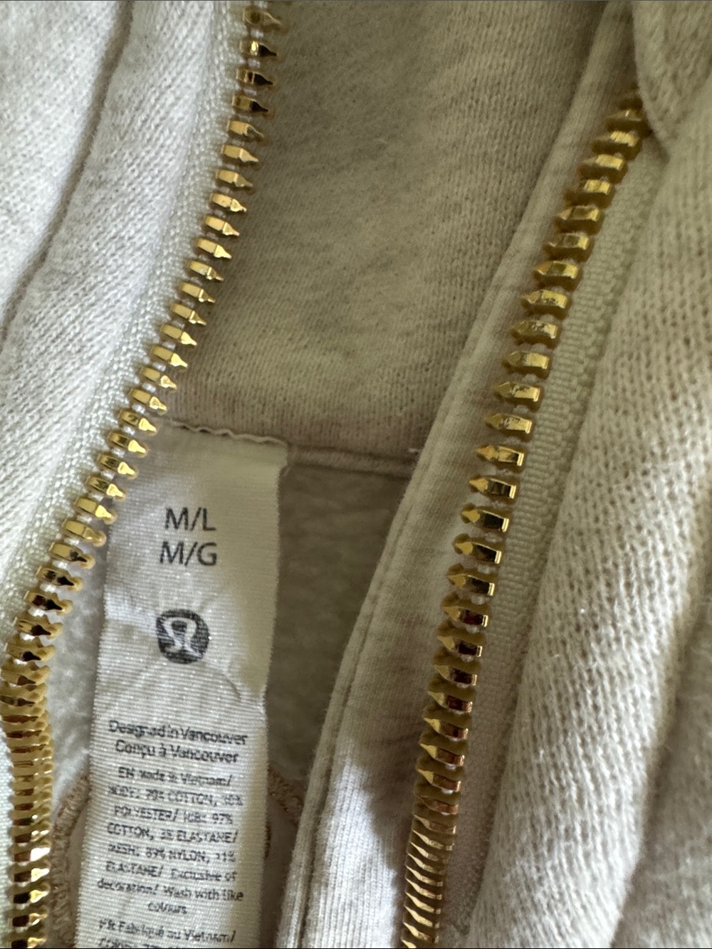 Lululemon Half-Zip Scuba  Pullover in Light Oat with Gold Hardware - Picture 3 of 5